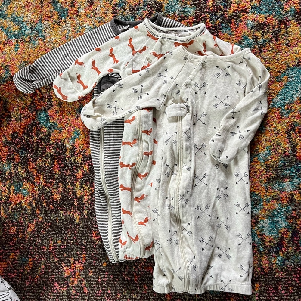 Gender Neutral Sleep Sack and Onesie Set with Stripes and Patterns